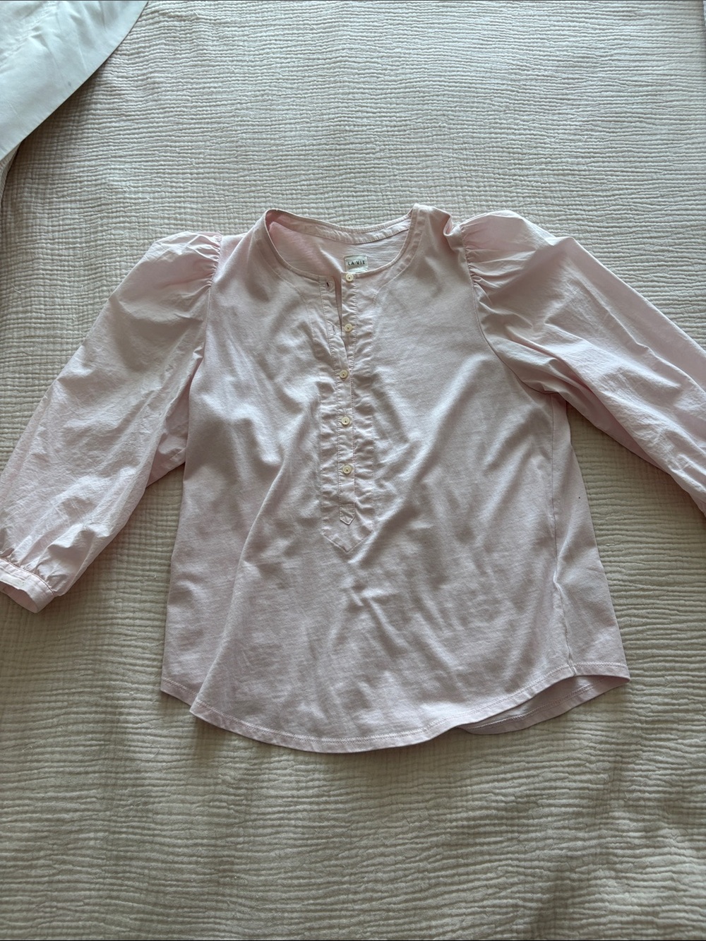 Rebecca Taylor Light Pink Puff Sleeve Henley Blouse